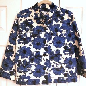 Macy's Charter Club Denim Feel Blue & White Floral Jacket